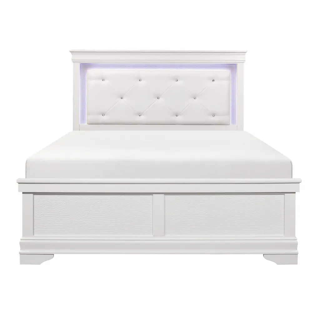 Traditional Design White Finish 1Pc Queen Dimensions Bed Button Tufted Upholstered kanepe