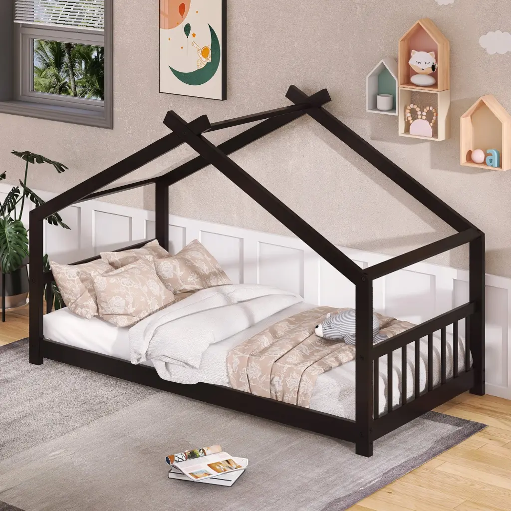 Twin Size Espresso Solid Wood Platform Bed Storage lucky furniture