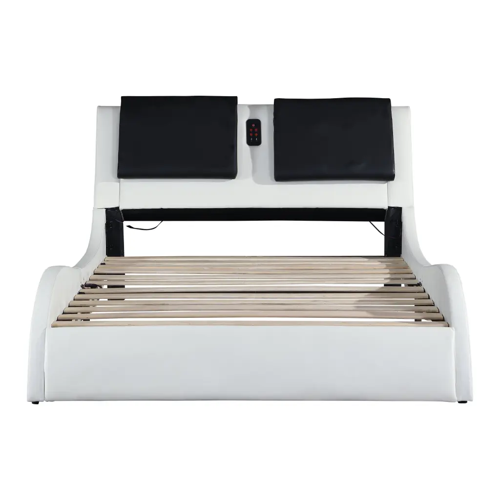 Faux Hide Upholstered Platform Bed Frame LED Lighting, Bluetooth smart house