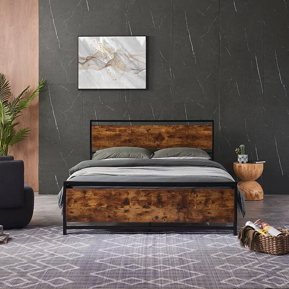 Queen Size Metal Platform Bed Frame Wooden Headboard and Footboard top corporation