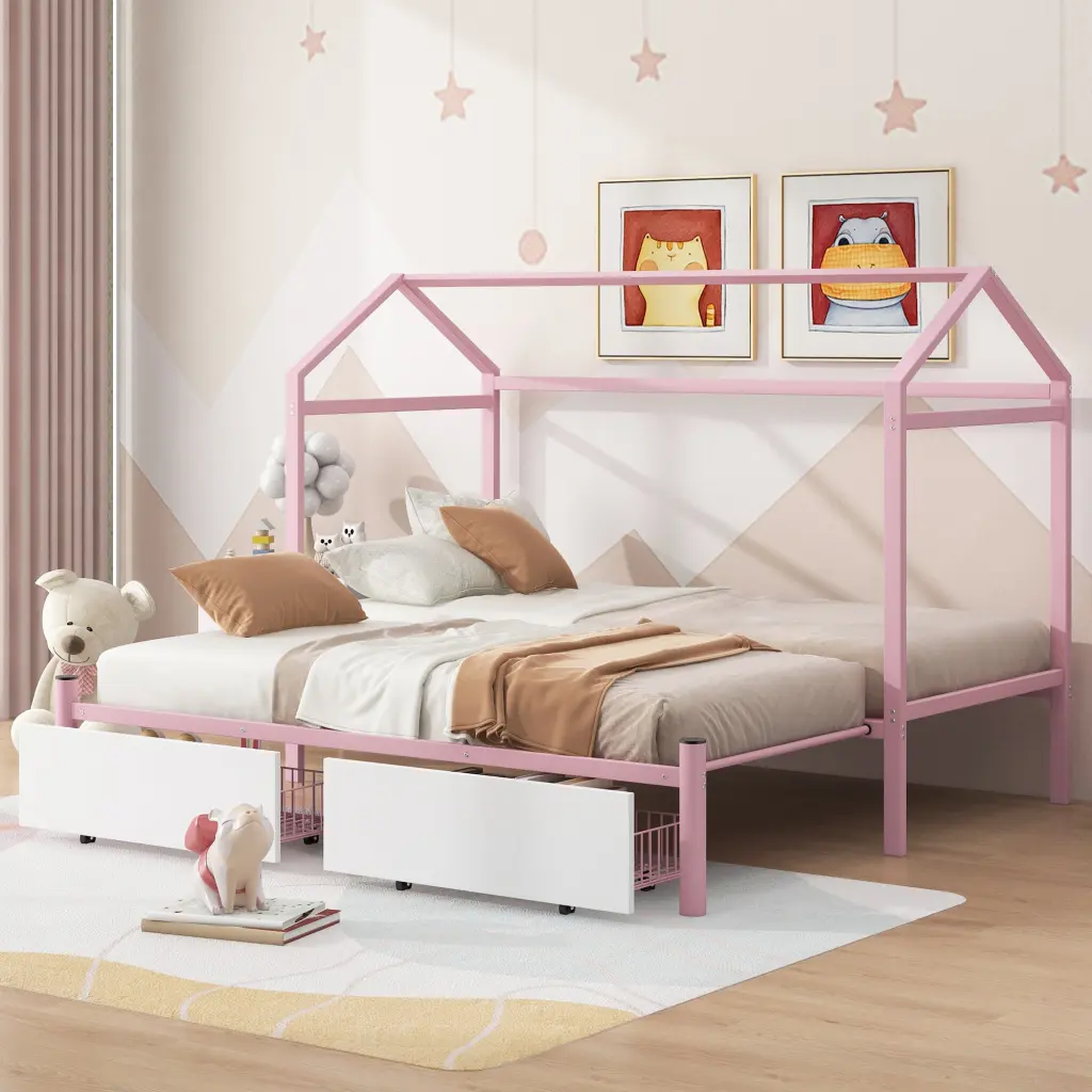 Twin XL to King Metal Platform Bed 2 Drawers High Profile Design wm dreamland