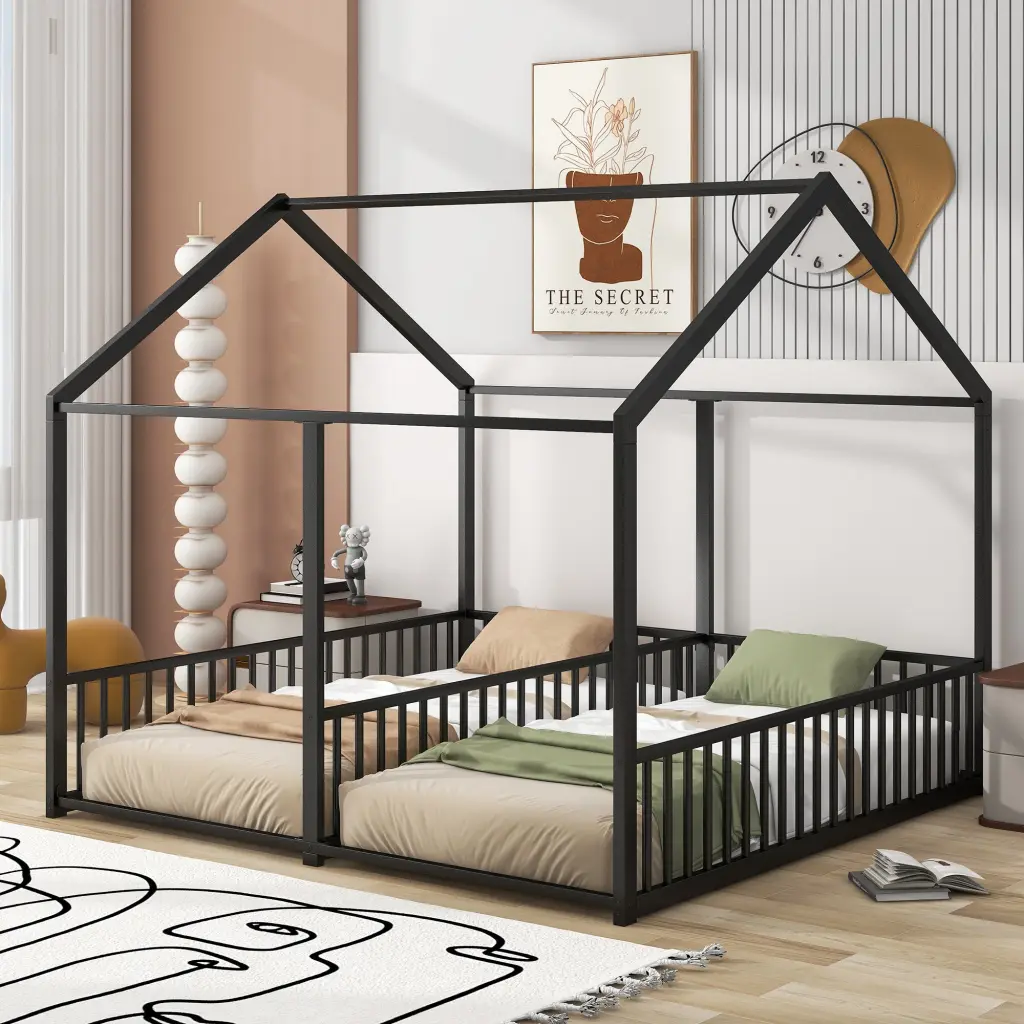 Metal Twin Platform Bed Black Box Spring Shared Beds wm store