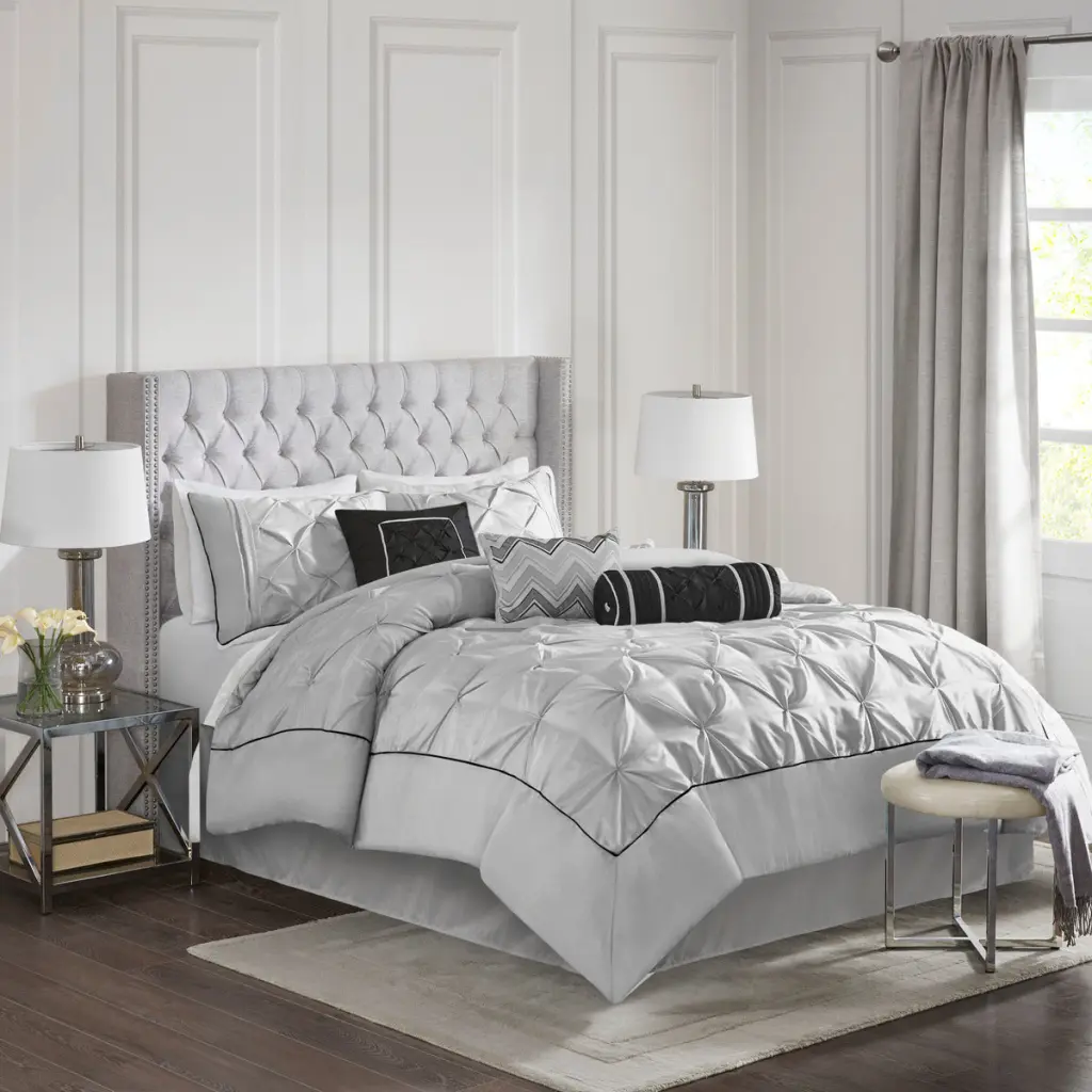 7 Piece Tufted Easeer Set Grey Queen Polyester Bedding Collection jla