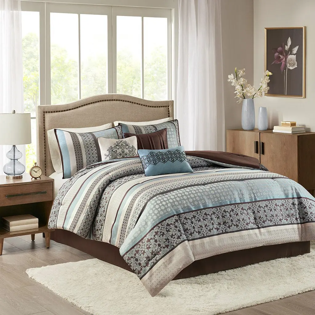 7 Piece Easeer Set Blue King Size Polyester Bedding Collection jla