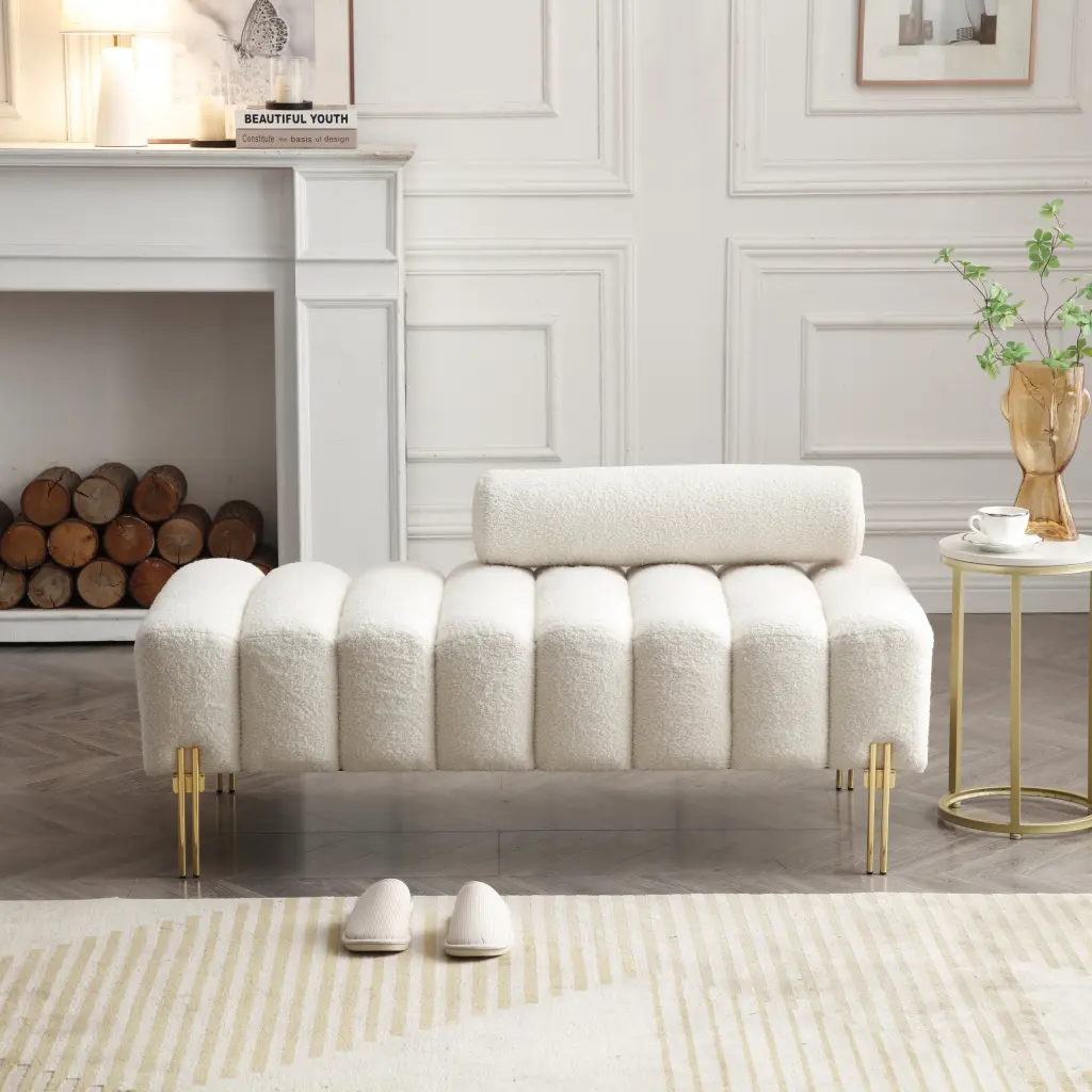 53.2 Inch Modern End Bed Bench Sherpa Material Upholstered 2 Seater Storage Ottoman aijiafurniture