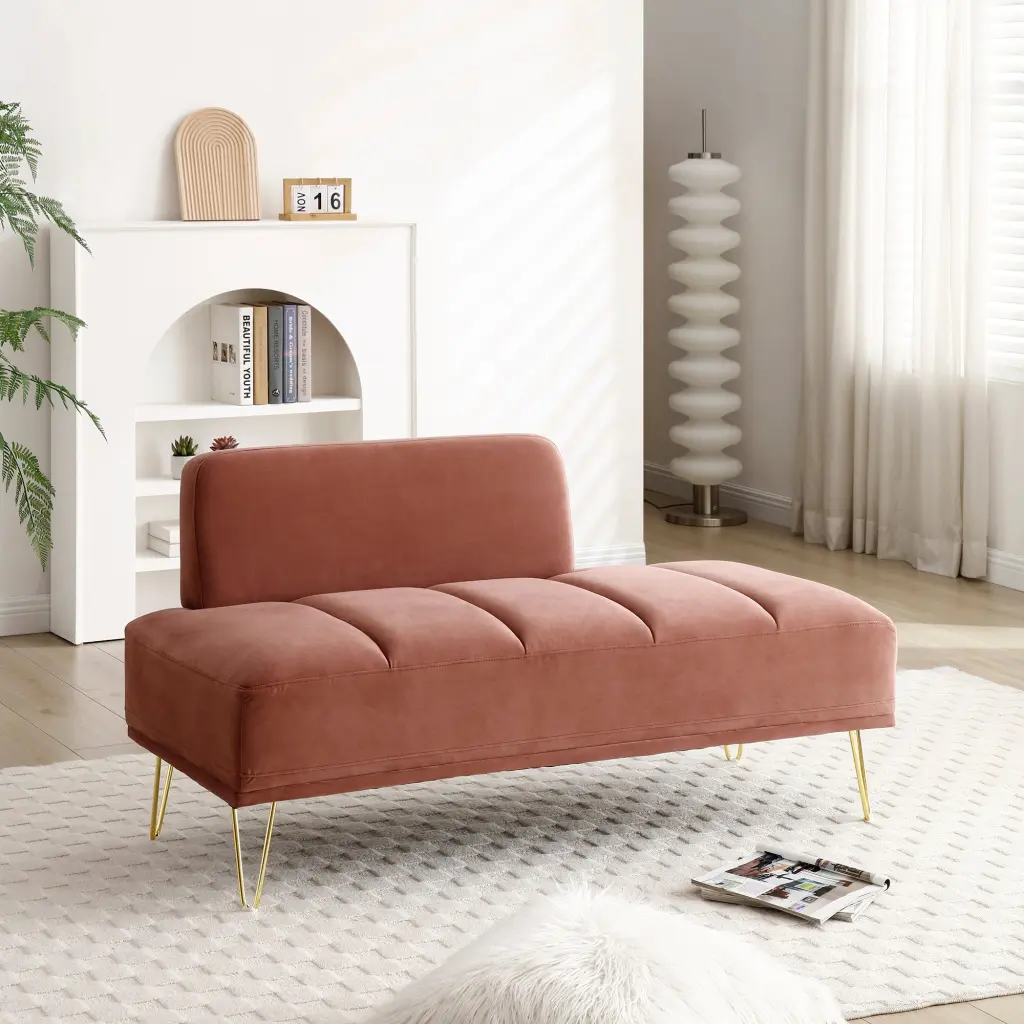 56.3 Inch Width Modern End Bed Bench Velvet Upholstered 2 Seater trusting furniture