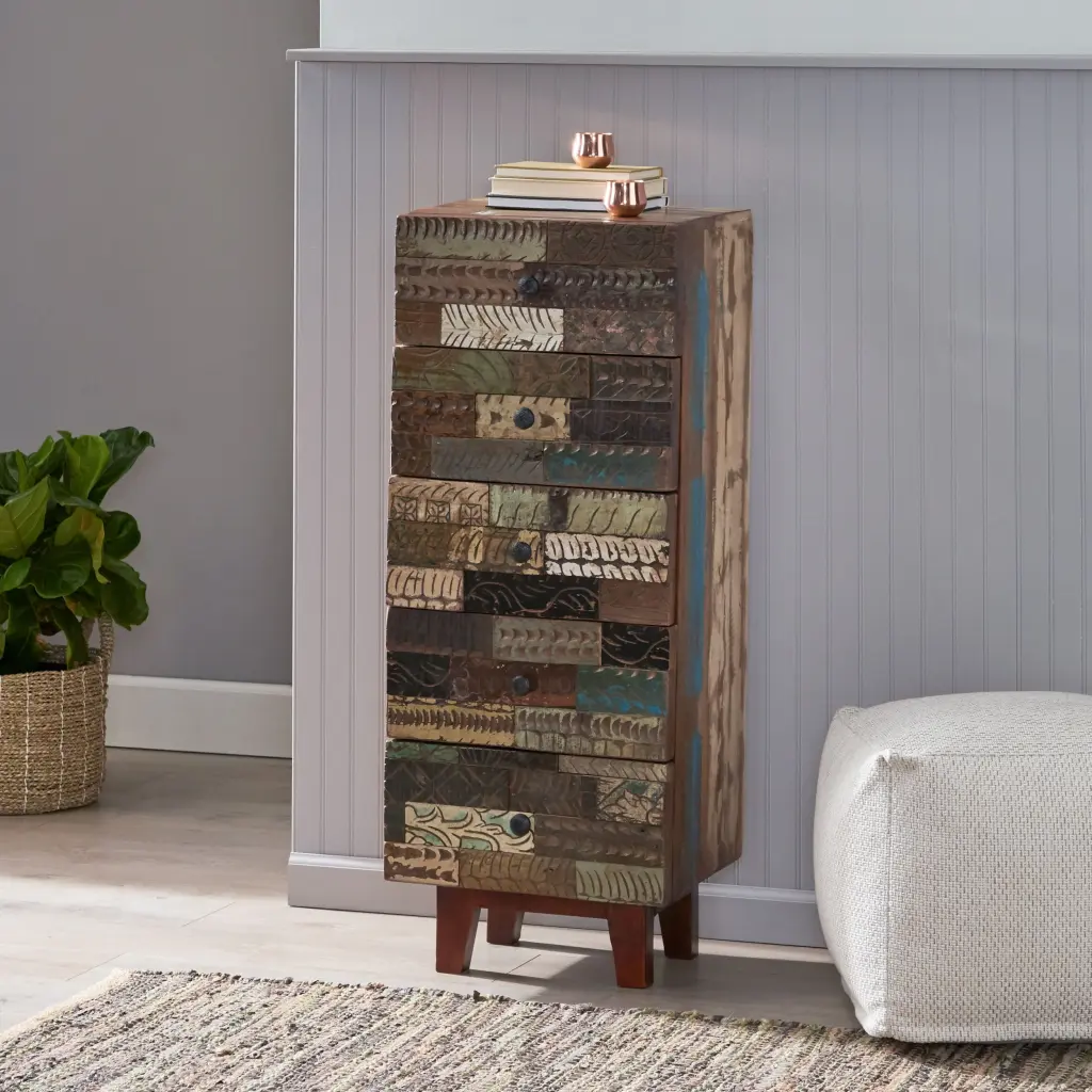 Timberen 4 Drawer 1 Door Cabinet Natural Timber Finish nh-bo