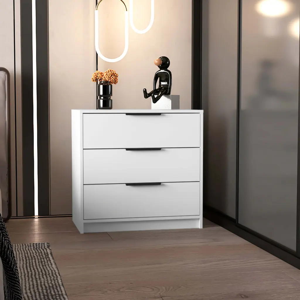 White 3 Drawer Rectangle Dresser White Particle Board Bedroom Storage furniture max