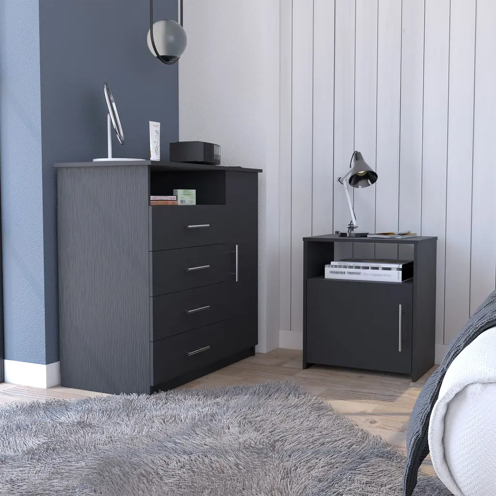 2 Piece Bedroom Set Rioja 4 Drawer Dresser Omaha Nightstand Black Furniture Bedroom depot e-shop
