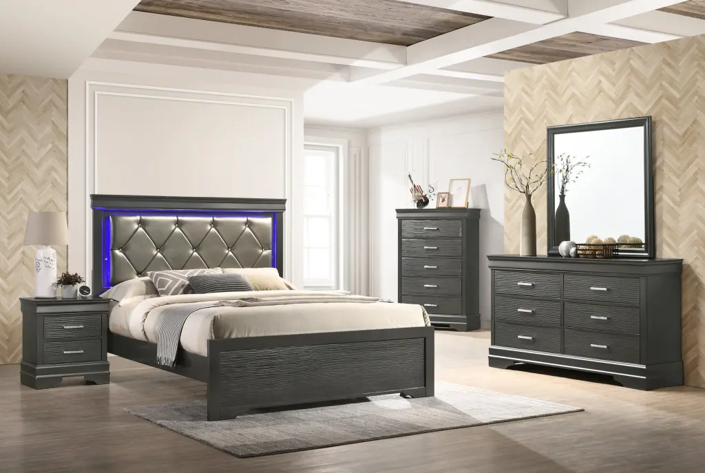 Brooklyn Full 5 Pc Tufted Upholstery Led Bedroom Set Made Timber White galaxy home furnishings