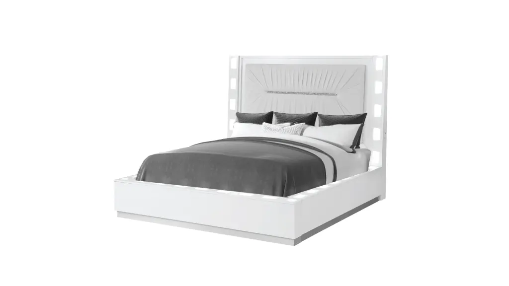 Coco Queen 5 Pc Vanity Led Bedroom Set Made Timber Milky White galaxy home furnishings