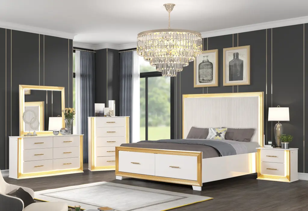 Contemporary 5 Piece King Bedroom Set Timber Precious Metal Finish galaxy home furnishings