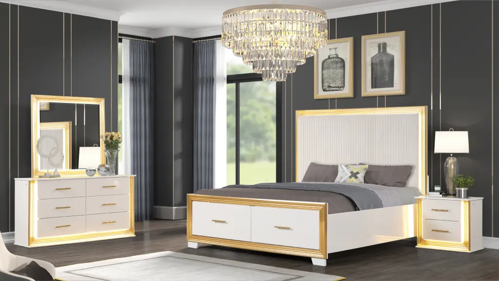 Contemporary Style 4Pc King Bedroom Set Made Timber & Precious Metal Finish galaxy home furnishings