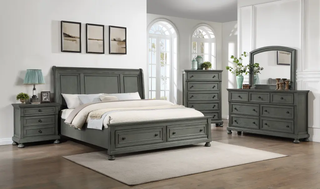 Jackson Modern Style 5Pc King Bedroom Set Made Timber & Rustic Gray Finish galaxy home furnishings