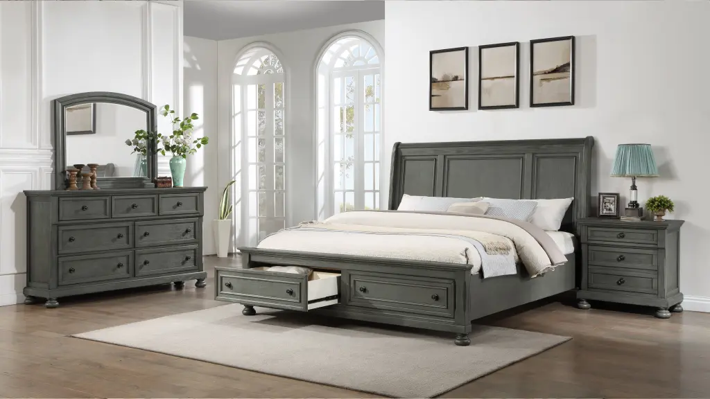 Jackson Modern Style 4 Piece King Bedroom Set Timber & Rustic Gray galaxy home furnishings