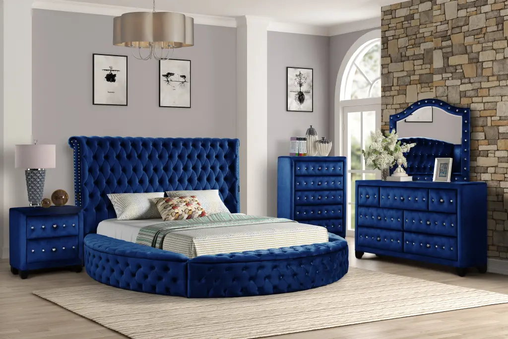 King 5-Piece Bedroom Set Blue Hue - Timber Frame Furniture No Box Spring Needed galaxy home furnishings