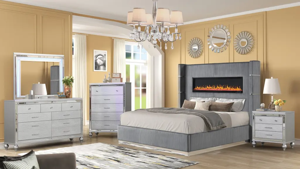 Lizelle Upholstery Wooden King 5 Piece Bedroom Set Lamp galaxy home furnishings