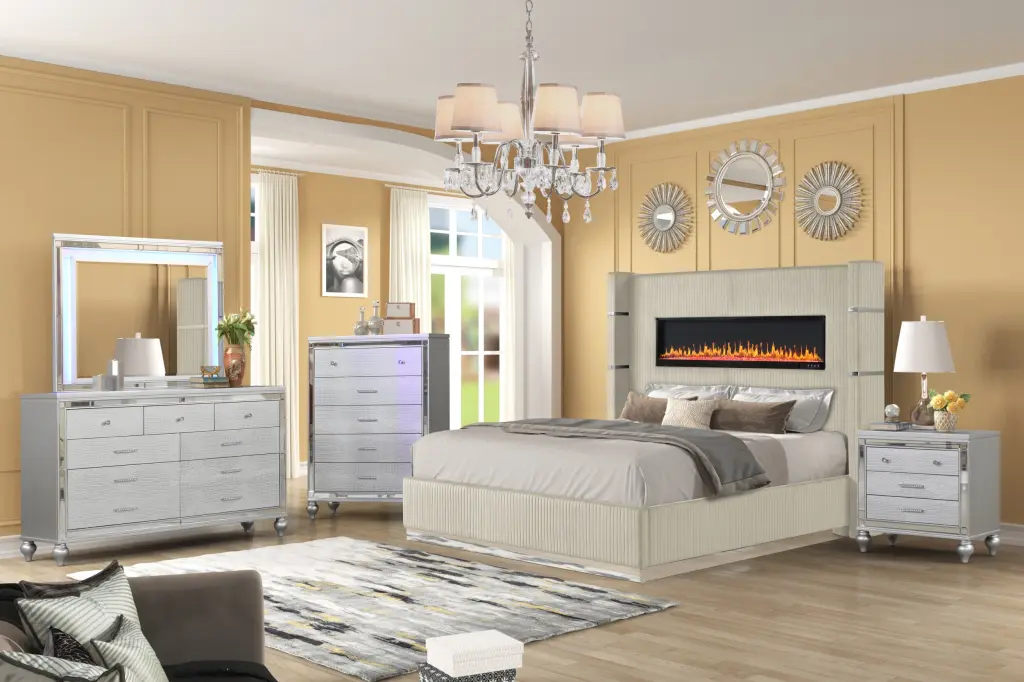 Lizelle Upholstery Wooden King 5 Piece Bedroom Set Ambient Lamp galaxy home furnishings
