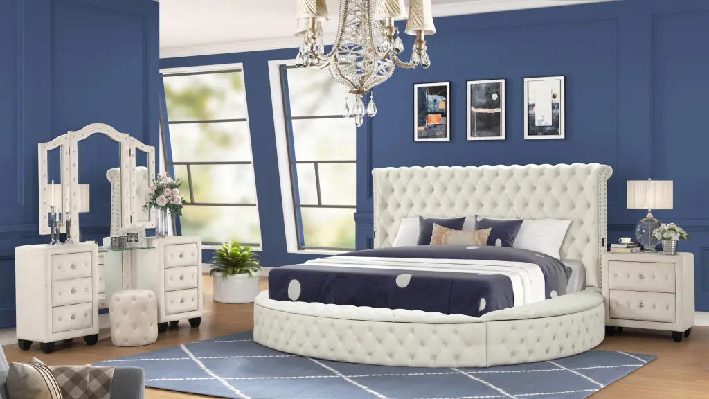 Modern Style King 4Pc Vanity Bedroom Set Usb Ports & Made Wood Bedroom galaxy home furnishings