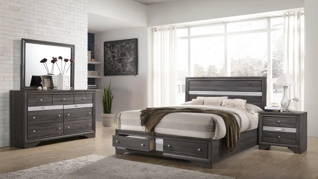 Traditional King 4-Piece Storage Bedroom Set Timber Grey Finish galaxy home furnishings