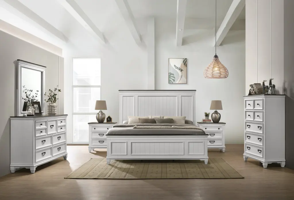 Clelane Wood Bedroom 6 Piece Set Lap Panel Queen Bed and Gown hz