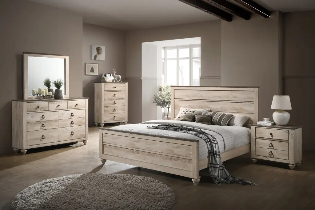 Imerland Contemporary White Wash Finish King Bedroom Set Gown hz