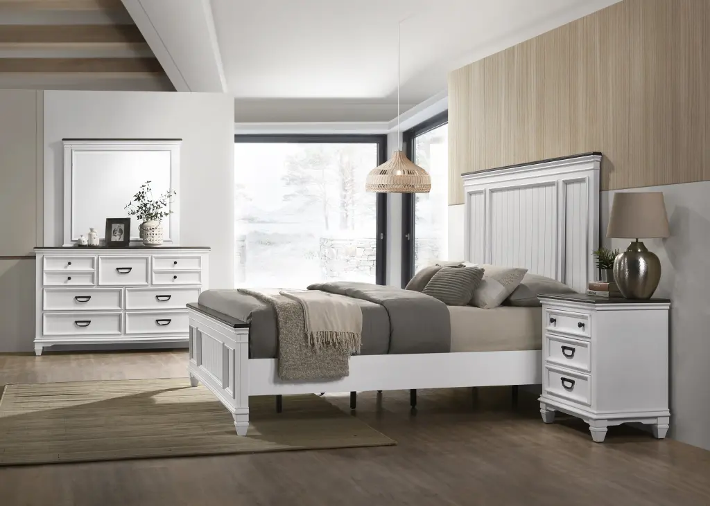 Timber Bedroom Set King Bed Dresser Mirror Lap Panel Design hz
