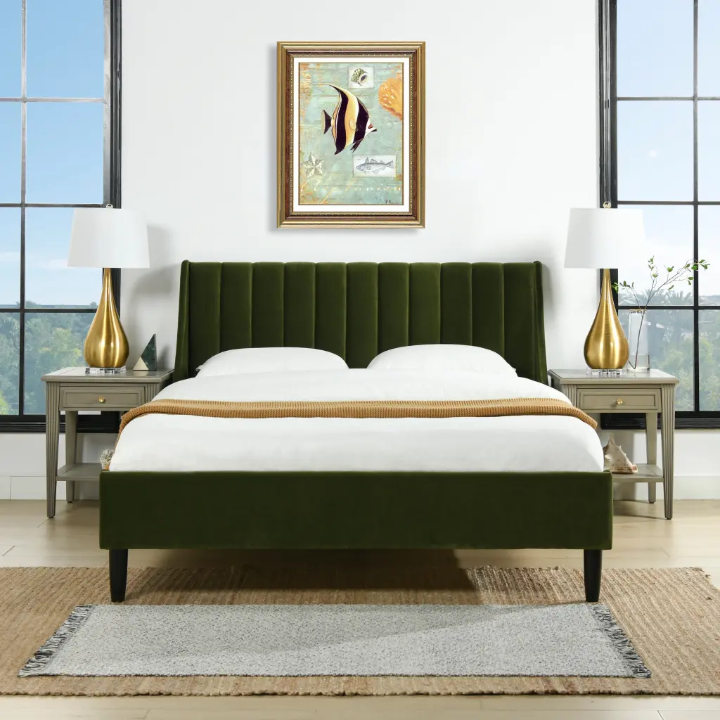 Aspen Vertical Tufted Modern Headboard Platform Bed Set Queen Olive jennifer taylor home