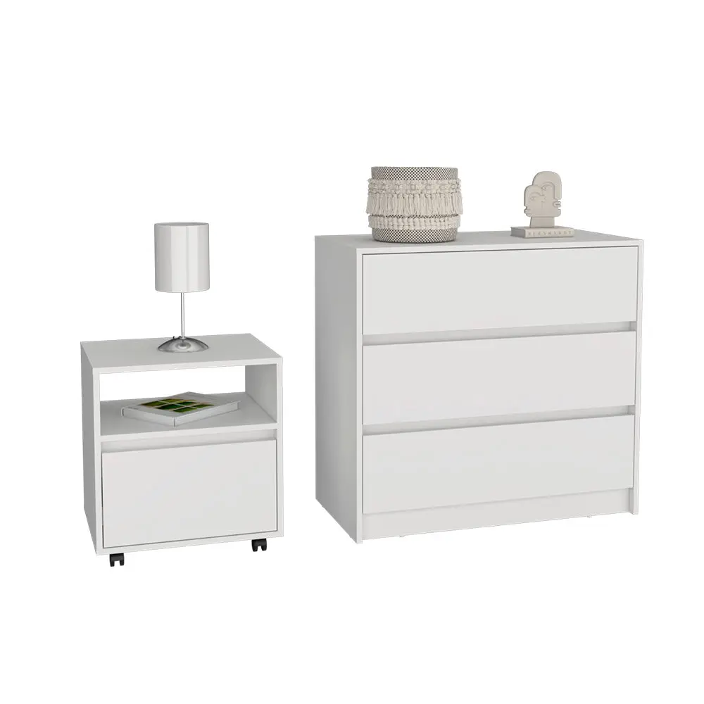 Milford 2 Piece Bedroom Set Nightstand and Gown - White Particle Board treevol furniture
