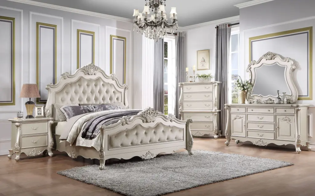 Bently Queen Bed Champagne Finish Wooden Frame acme onsite store