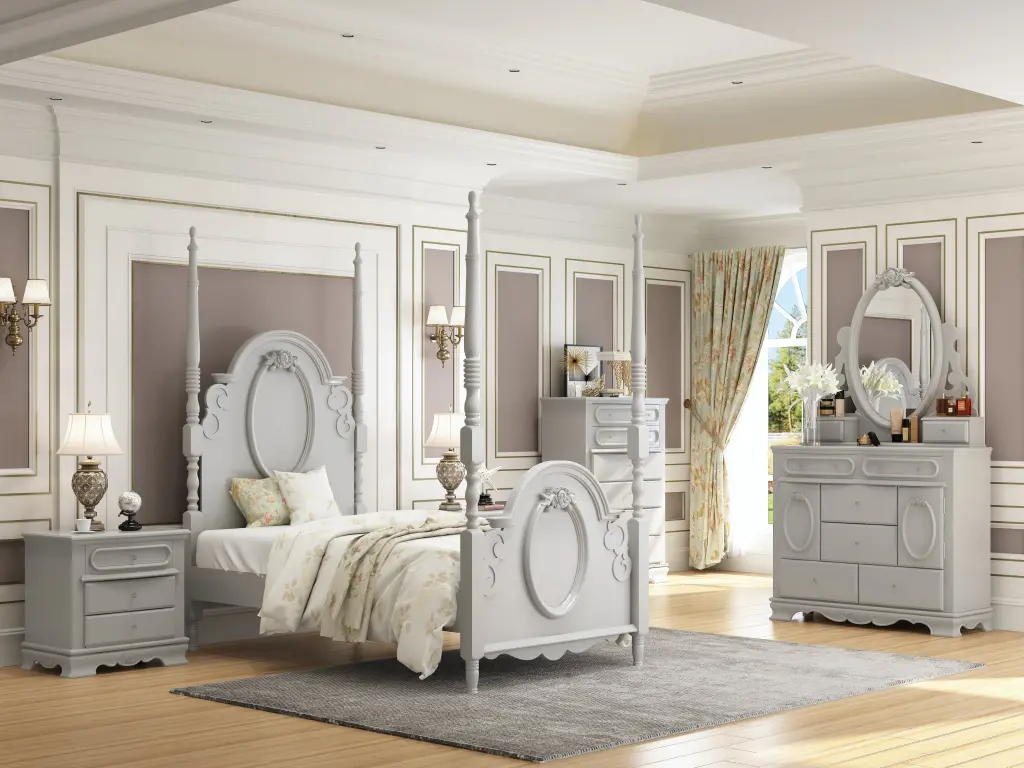 Flora Full Bed Poster Gray Finish Wooden Frame acme onsite store