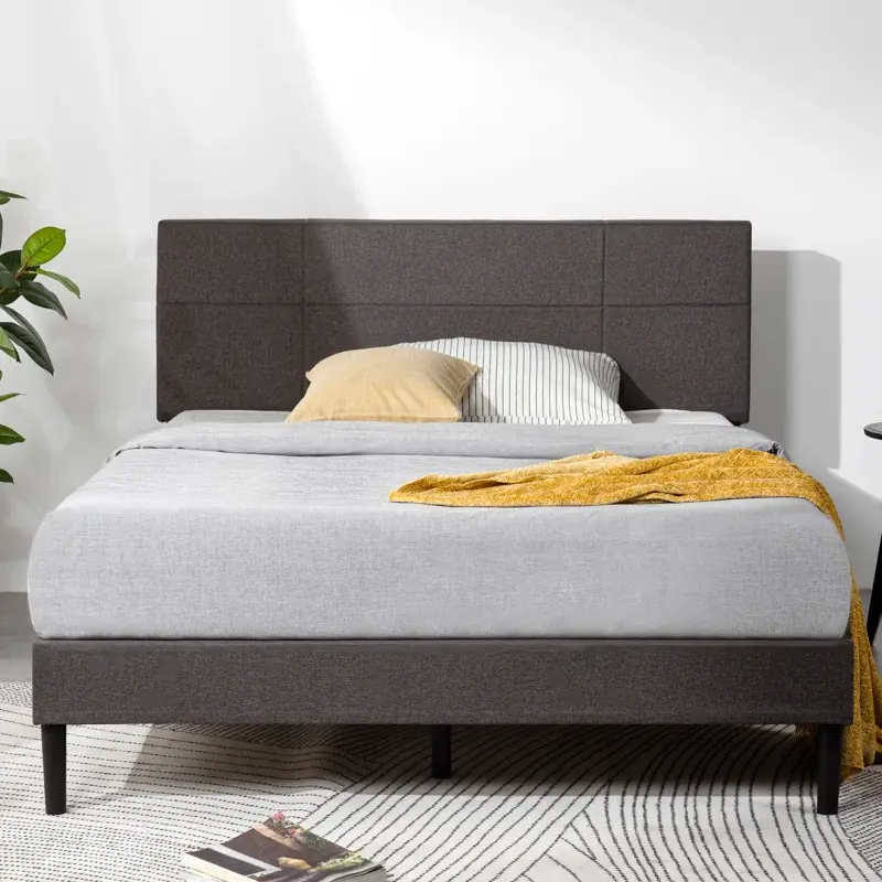 Denna Upholstered Standard Bed Dark Grey Queen Size Gray Upholstered Frame b2711