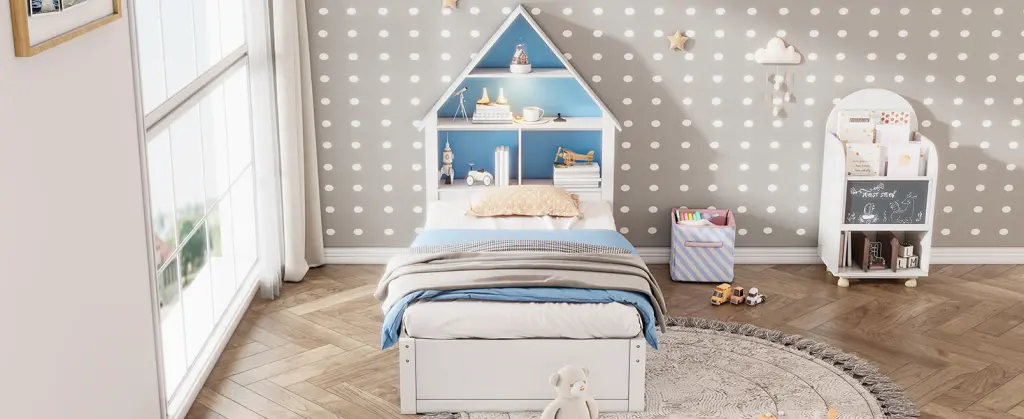 Twin Size House Shaped Bed Bookcase Headboard And LED Lights Kids Bed Frame bed best