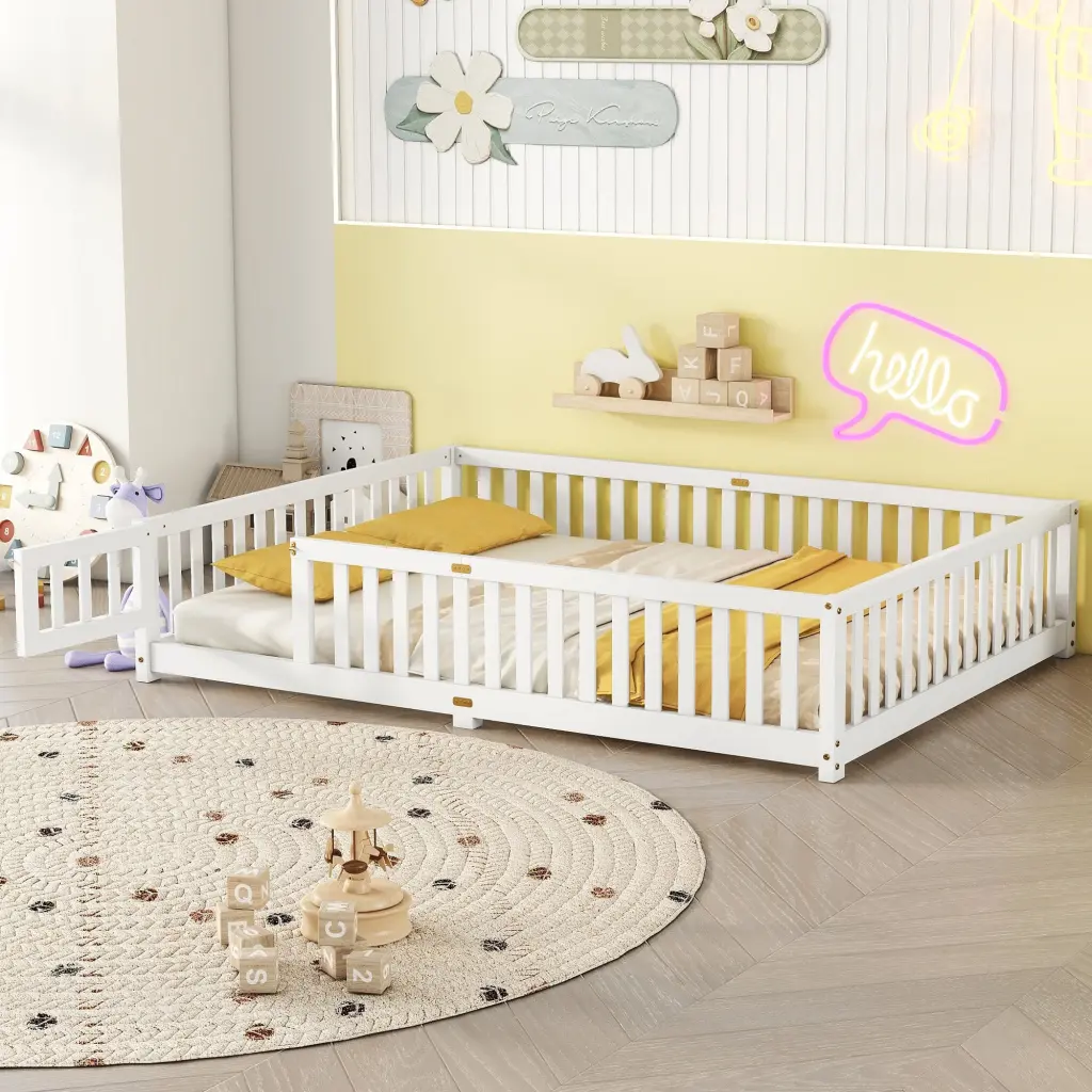 Queen Floor Bed Safety Guardrails and Door Kids bonwell