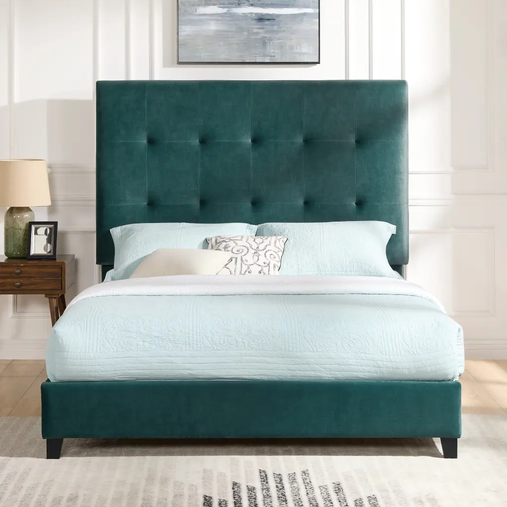 Queen Dimensions Green Velvet Tufted Upholstered Platform Bed Box Spring Required bridgevine home