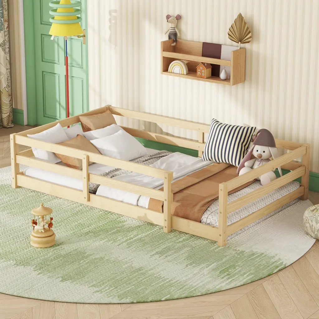 Twin Size Montessori Floor Bed Fence Kids e-tron