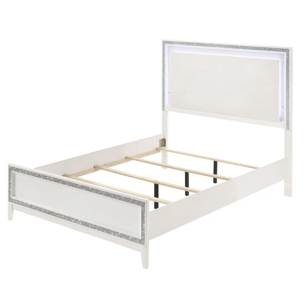 White Queen Bed LED Lamp Headboard Box Spring Required furniture max