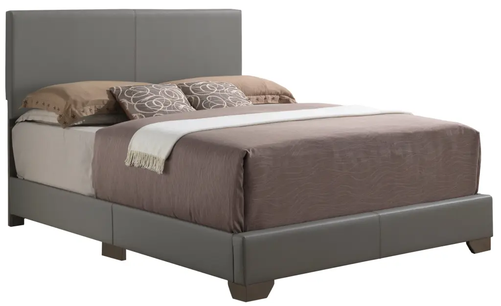 Aaron G1805 Queen Bed Light Grey Panel Foam Faux glory furniture
