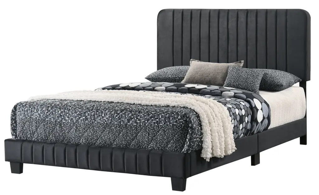 Lodi G0407 King Bed Black Foam Velvet Upholstered Bed Frame glory furniture