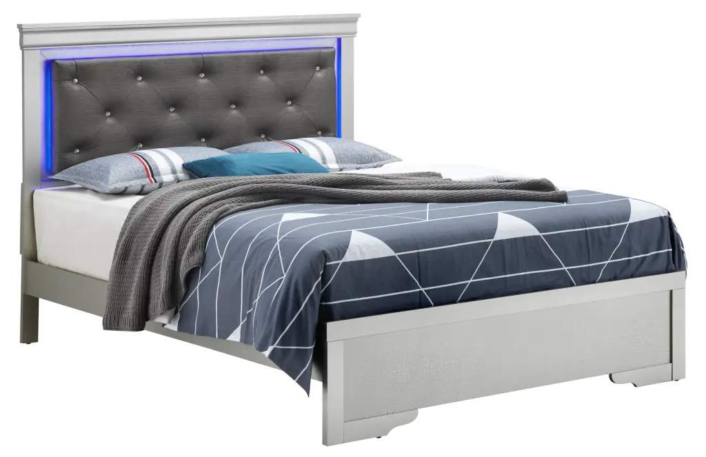 Lorana G6500C KB3 King Bed Silver Champagne Finish glory furniture