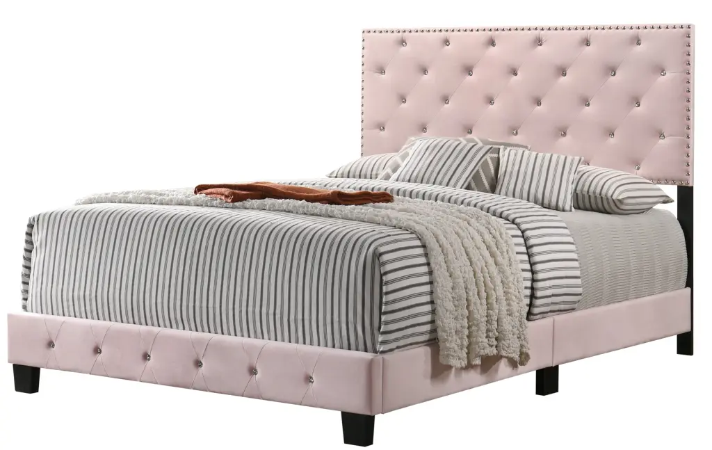 Suffolk G1406 FB Up Full Bed Pink Foam Velvet Upholstered Bed glory furniture