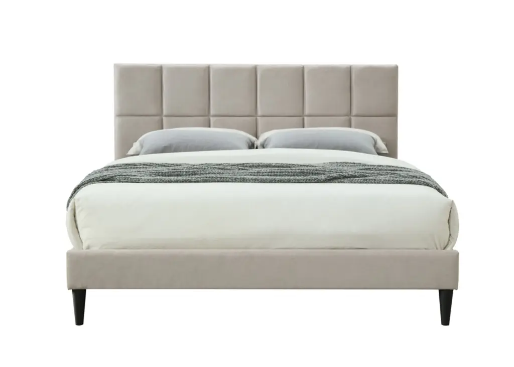 Queen Size Squares Bed Box USB Light Gray Upholstered ihomefurnishings