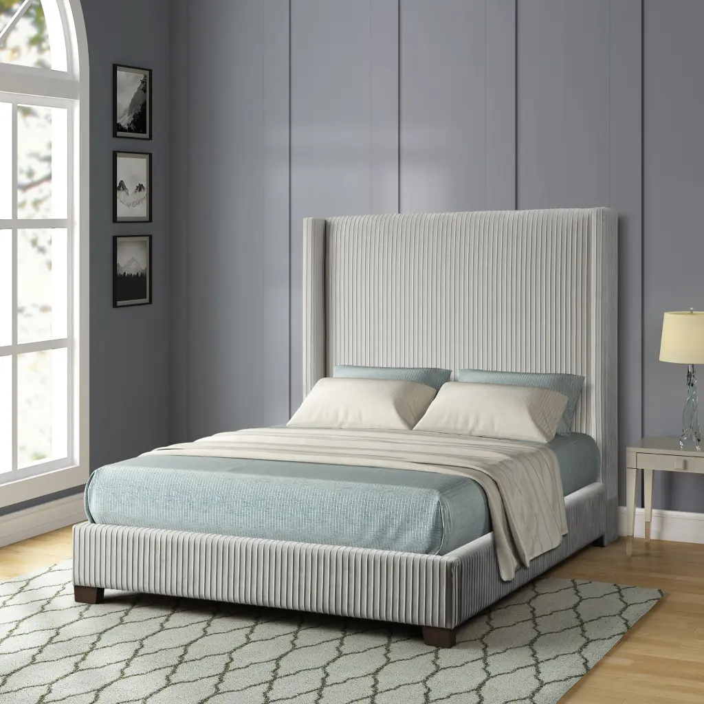 Queen Upholstered Bed Box Light Gray Box Spring Required Queen Size Bed Frame ihomefurnishings