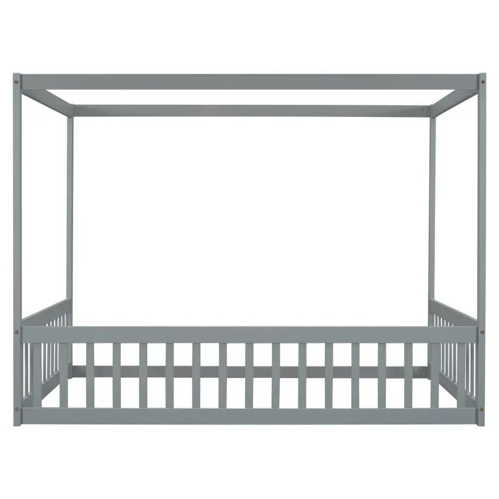 Full Dimensions Canopy Frame Floor Bed Fence Guardrails Grey inspirit