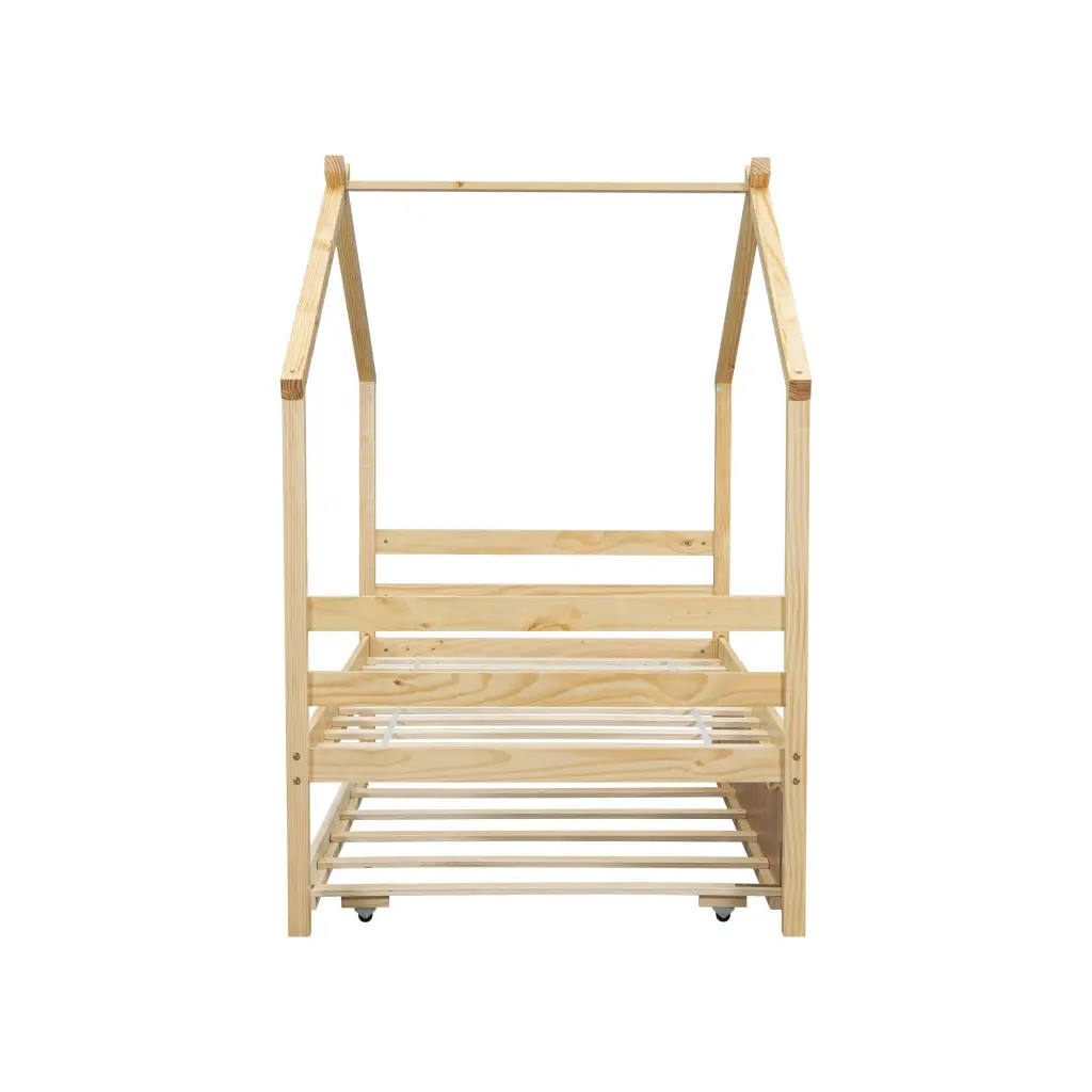 Twin Dimensions House Shaped Bed Trundle Natural Timber inspirit