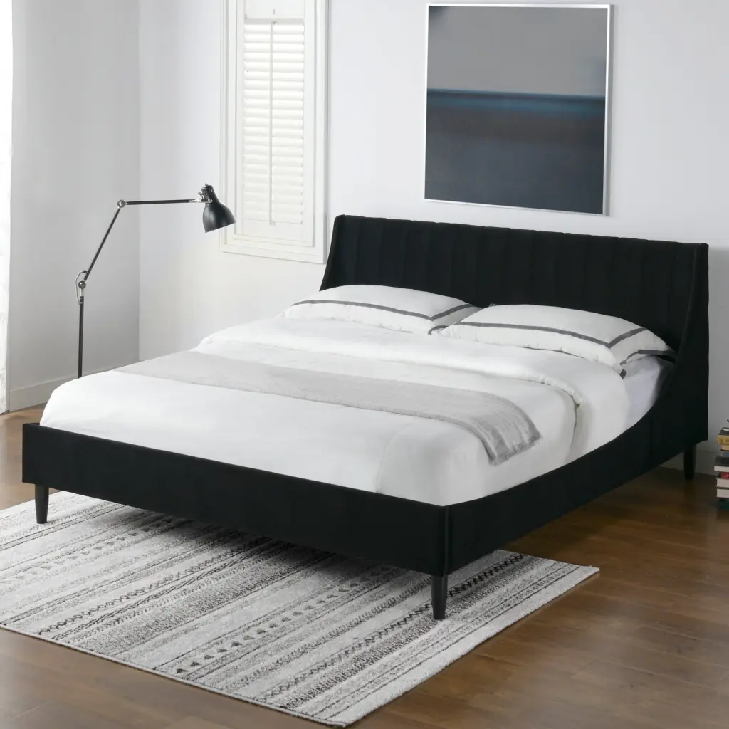 Aspen Vertical Tufted Headboard Platform Bed Set King Size Anthracite Black jennifer taylor home
