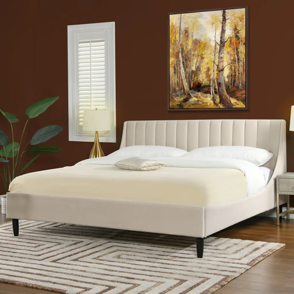 Aspen Vertical Tufted Headboard Platform Bed Set King French Beige Upholstered jennifer taylor home