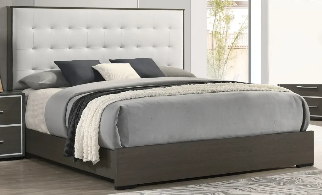 1Pc Contemporary Upholstered Queen Size Panel Bed Button Tufted Headboard kanepe