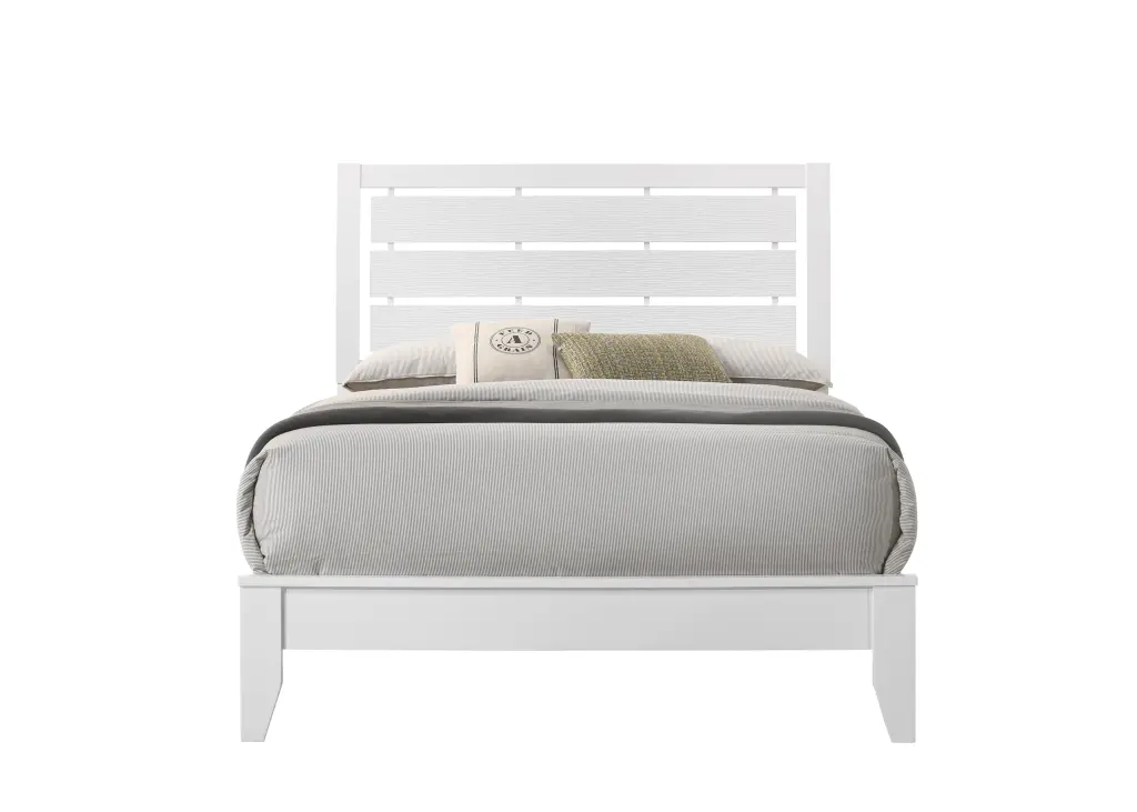1Pc Full Size White Finish Panel Bed Geometric Design Softly Curved Frame kanepe