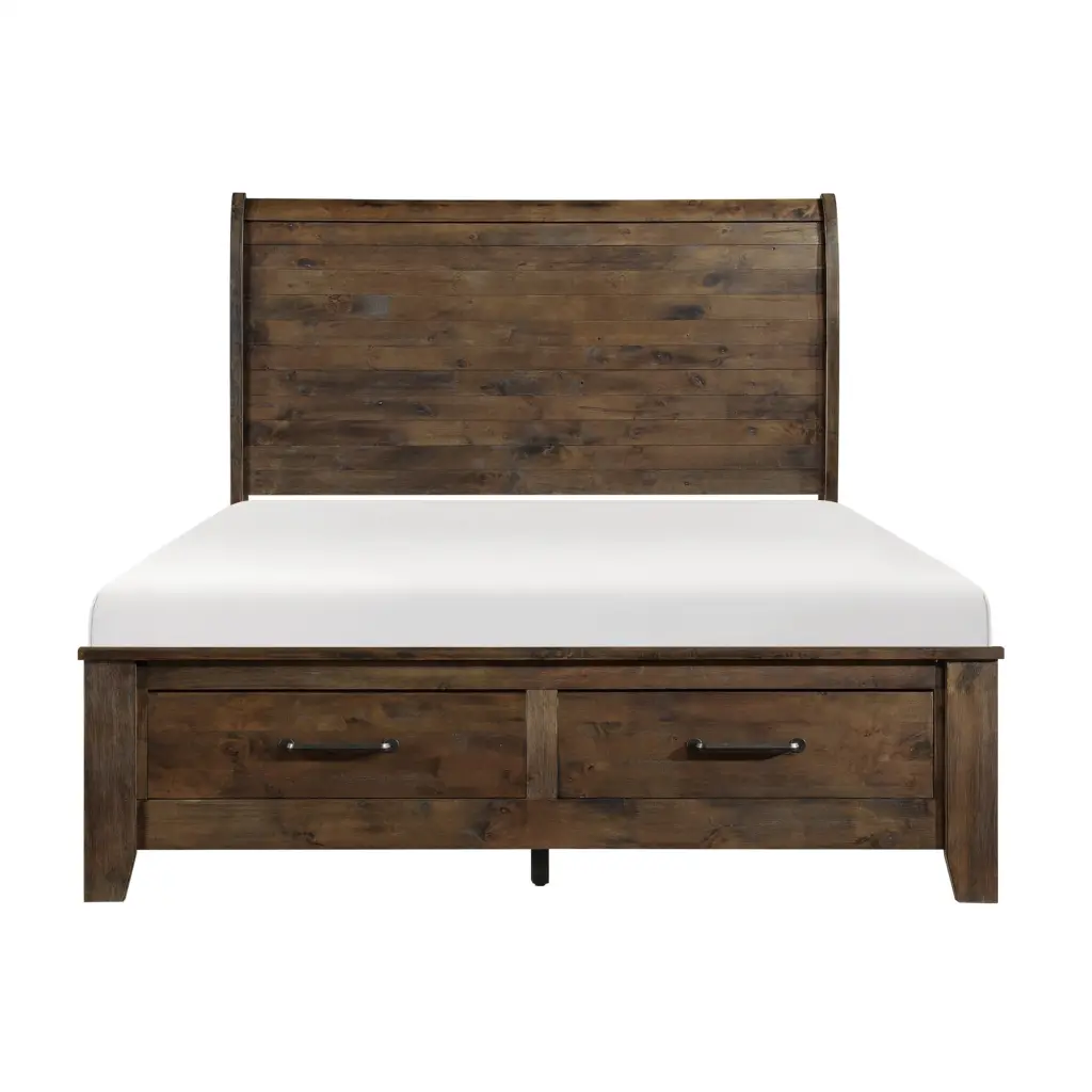 Burnished Brown Finish Timeless Queen Bed Footboard Storage Solid Wood kanepe